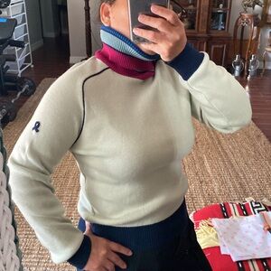 Demeter Cream and Black Turtleneck Sweater with Pink Accent